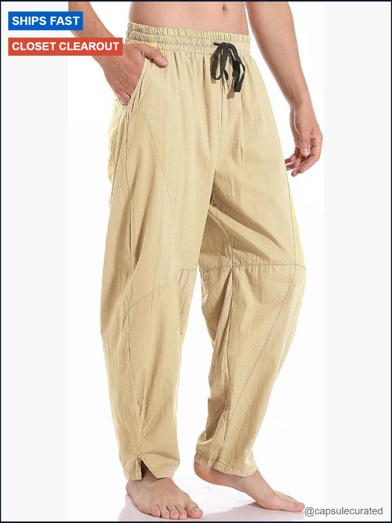 Cotton Linen Drawstring Elastic Waist Lightweight Summer Pants